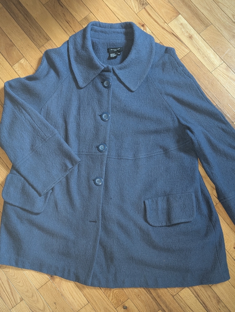 Blue-Grey Boiled Wool Swing Jacket In Size 1X